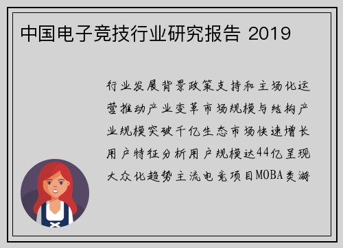 中国电子竞技行业研究报告 2019