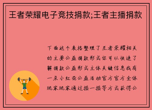 王者荣耀电子竞技捐款;王者主播捐款